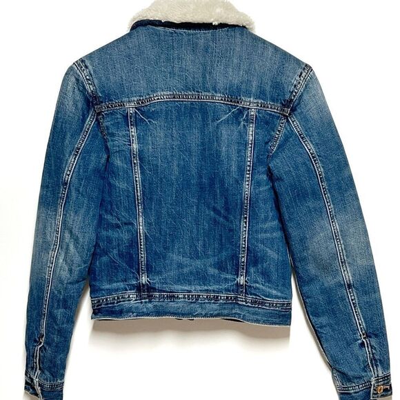 New American Eagle Sherpa Lined Denim Trucker Jacket Womens XS - Picture 2 of 6